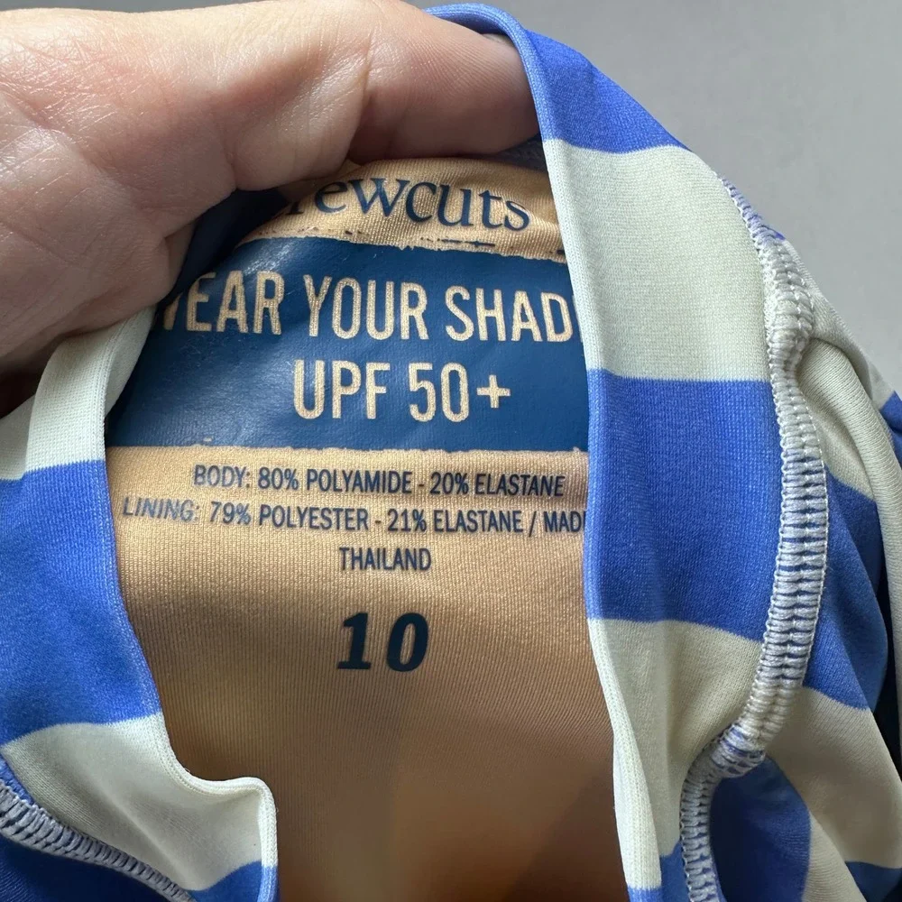Crewcuts Girls Rash Guard Swimsuit Striped Long Sleeve UPF 50+ Blue Size 10 NWOT